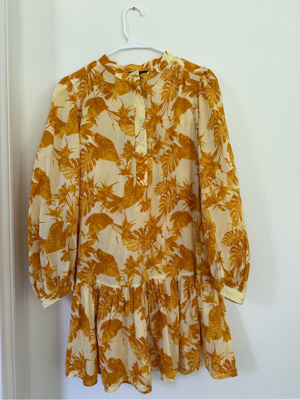 Banana Republic Mustard Yellow Botanical Tiered Long-Sleeve Dress
